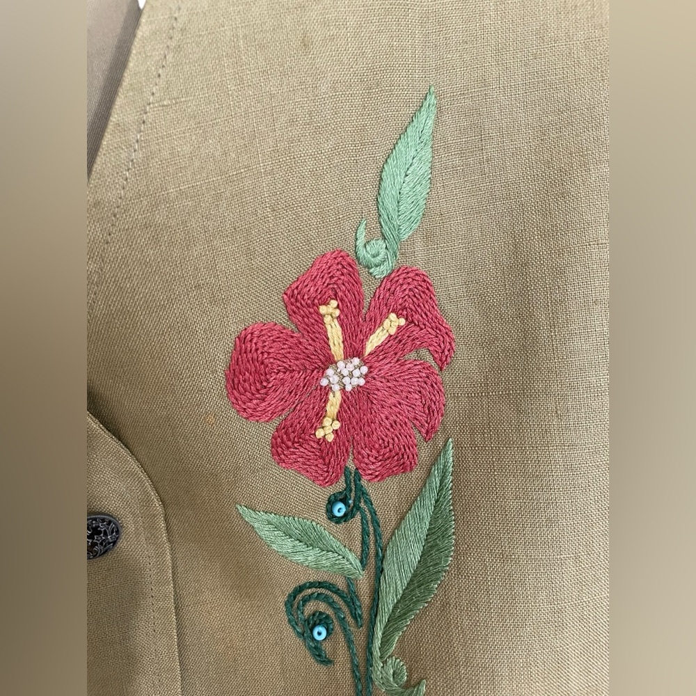 Vintage Banana Republic Linen Floral Embroidered Vest Beaded Sz Medium - Picture 9 of 14